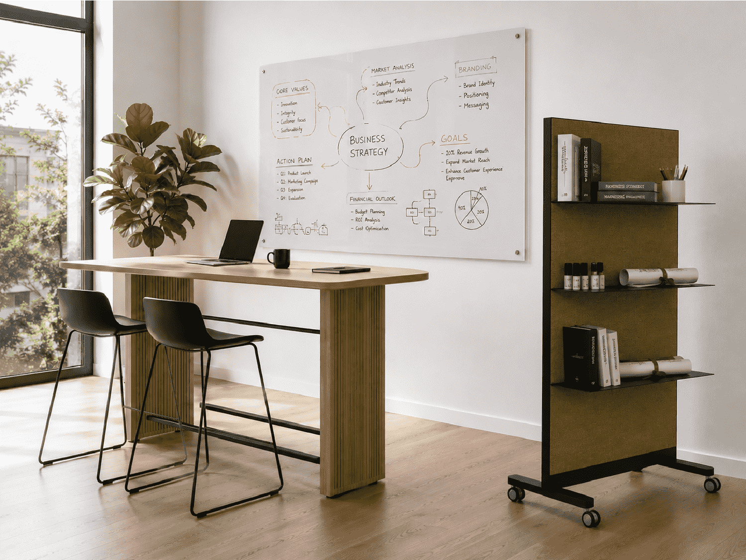 Mobile Partition Screen with 3-Tier Shelves