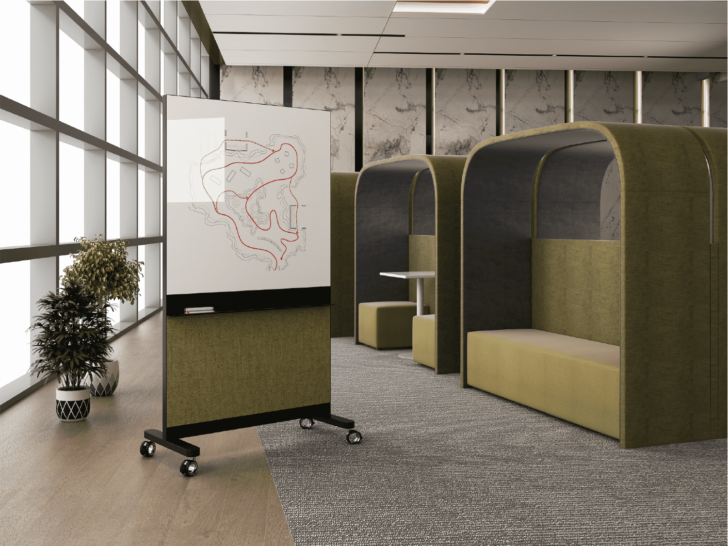 Magnetic Glass Whiteboard on Mobile Stand with Acoustic Back