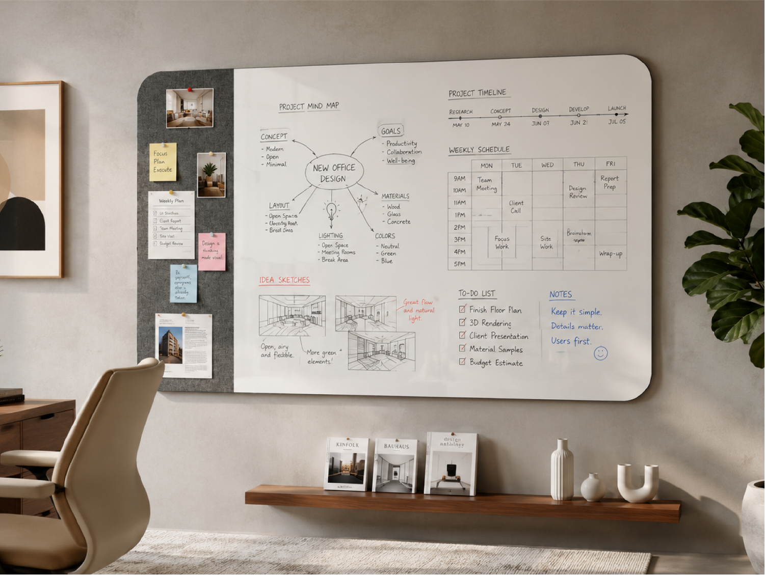 wall-mounted glass whiteboard